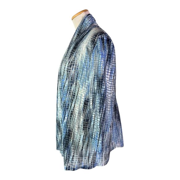Kasper Size L Blue Sheer Open-Front Cardigan Jacket 3/4 Sleeves - Picture 3 of 12
